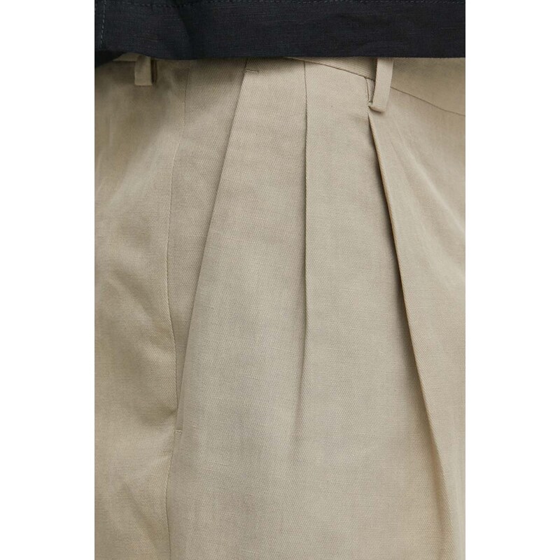 Šortky s příměsí lnu Calvin Klein béžová barva, K10K112657
