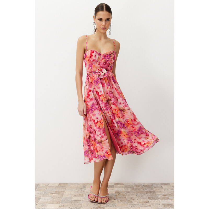 Trendyol Multicolored A-Line Rose Detailed Woven Dress