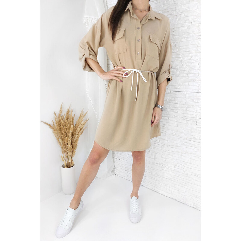 Moda Italia Košilové béžové šaty 010BR 91109999