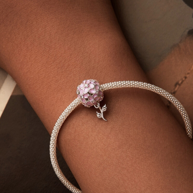 Stříbrný korálek Růžová hortenzie ❘ Daniek
