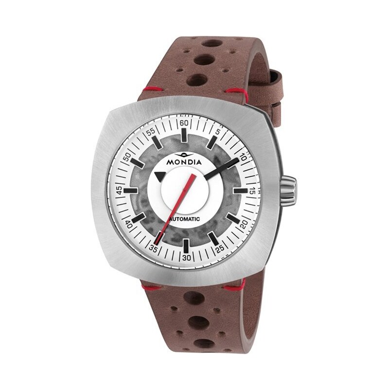 Mondia Watches Stříbrné pánské hodinky Mondia s koženým páskem Prade - Silver / White 42MM Automatic
