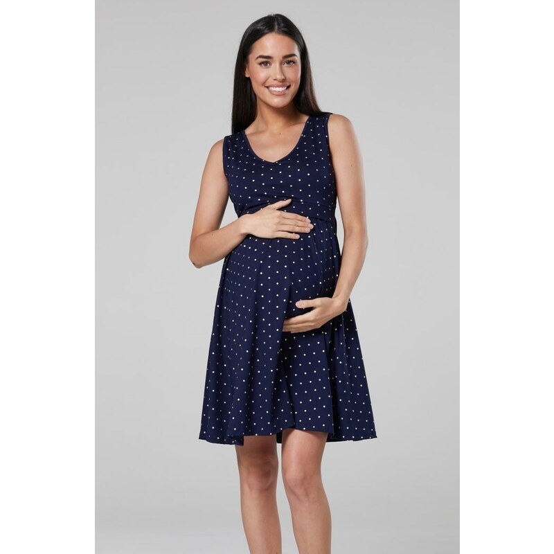 Letní těhotenské a kojící šaty 3v1 Happy Mama modré s hvězdičkami