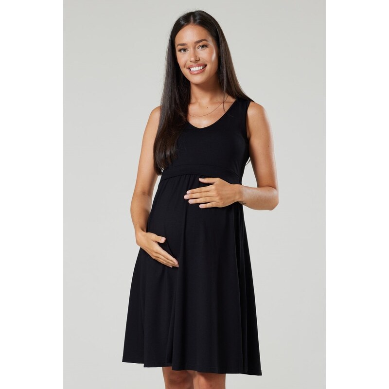 Happy Mama Letní těhotenské a kojící šaty 3v1 Flores černé