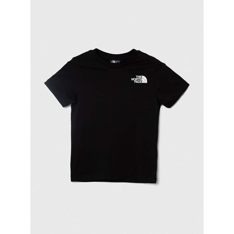 Dětské bavlněné tričko The North Face REDBOX TEE (BACK BOX GRAPHIC) černá barva, s potiskem