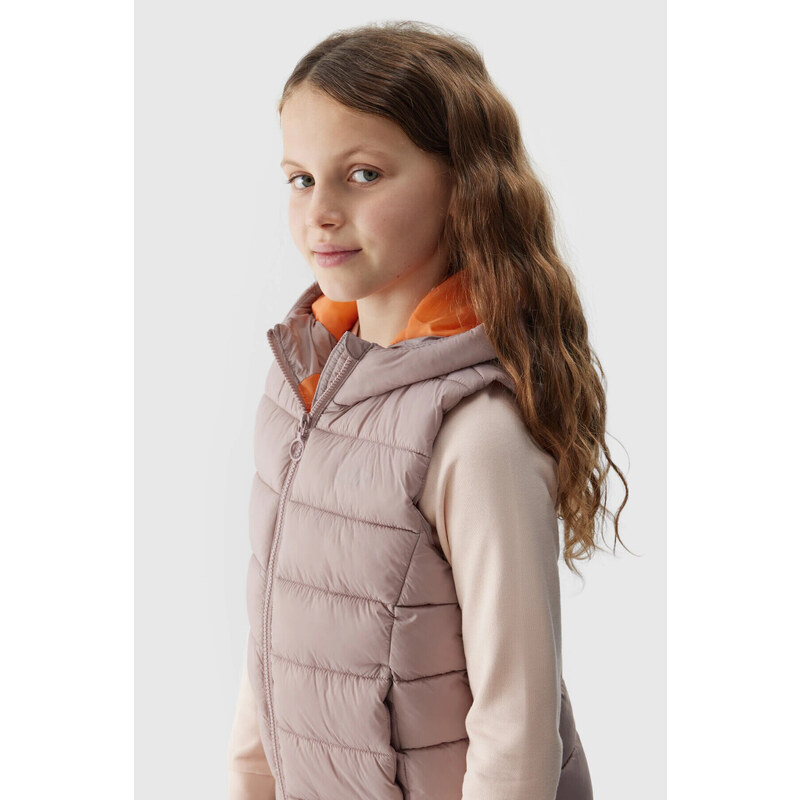 Dívčí péřová vesta s výplní ze syntetického peří 4F - béžová