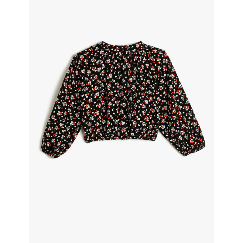 Koton Floral Round Neck Buttoned Long Sleeve Elastic Cuff