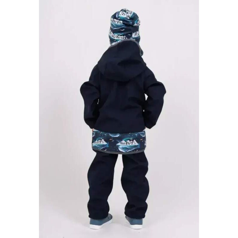 Unuo (ušito v ČR) Dětská softshellová bunda Unuo s fleecem temně modrá tučňáci
