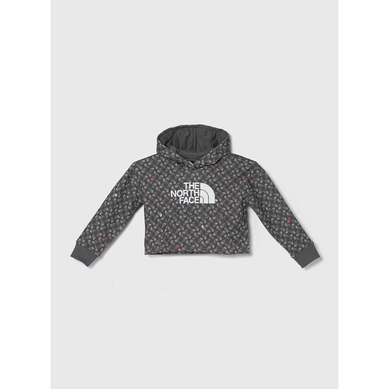 Dětská bavlněná mikina The North Face DREW PEAK LIGHT HOODIE PRINT šedá barva, s kapucí, vzorovaná