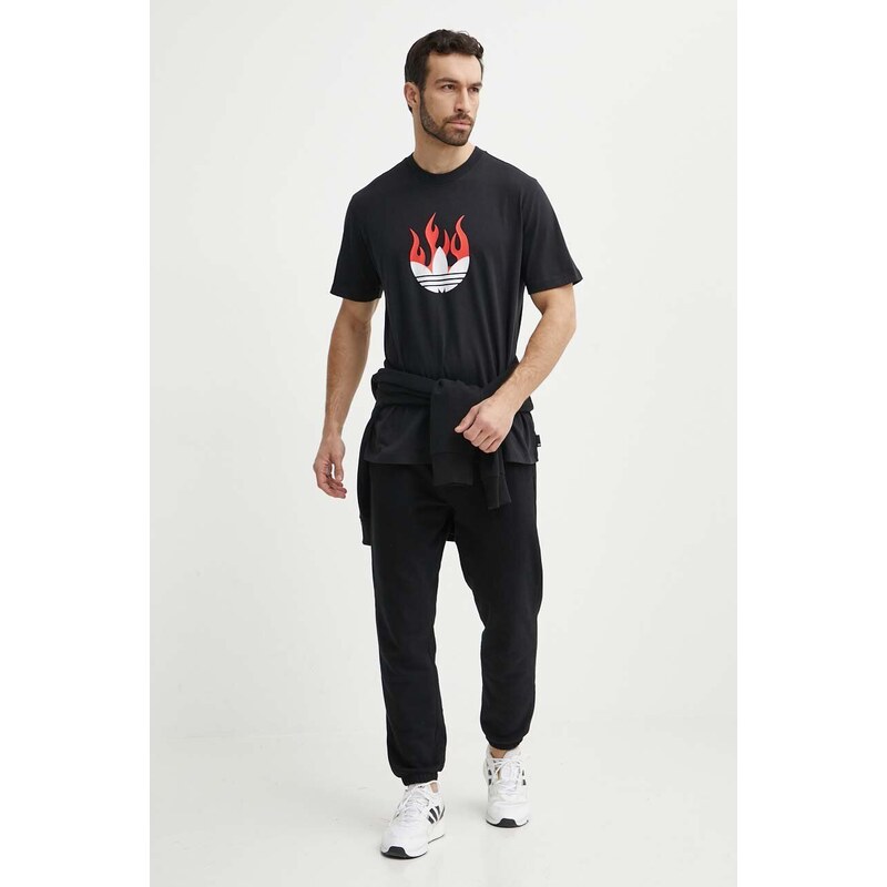 Bavlněné tričko adidas Originals Flames černá barva, s potiskem, IS0178