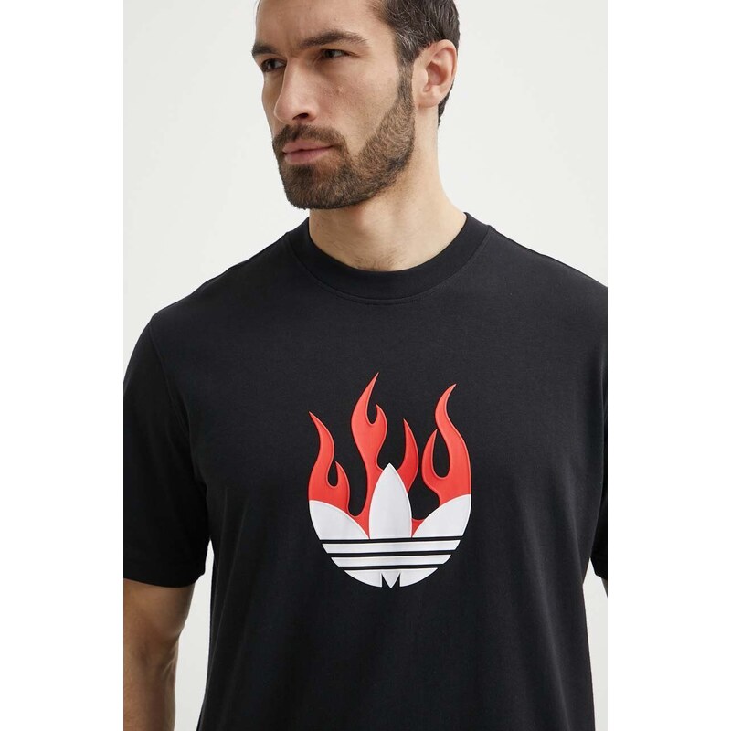 Bavlněné tričko adidas Originals Flames černá barva, s potiskem, IS0178