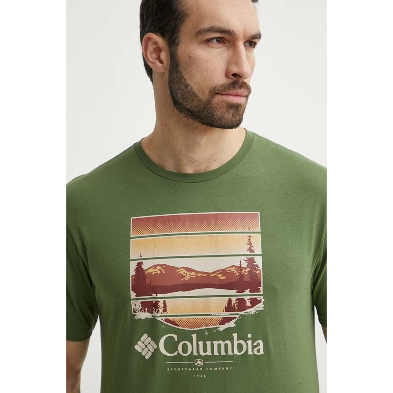 Bavlněné tričko Columbia Path Lake zelená barva, s potiskem, 1934814