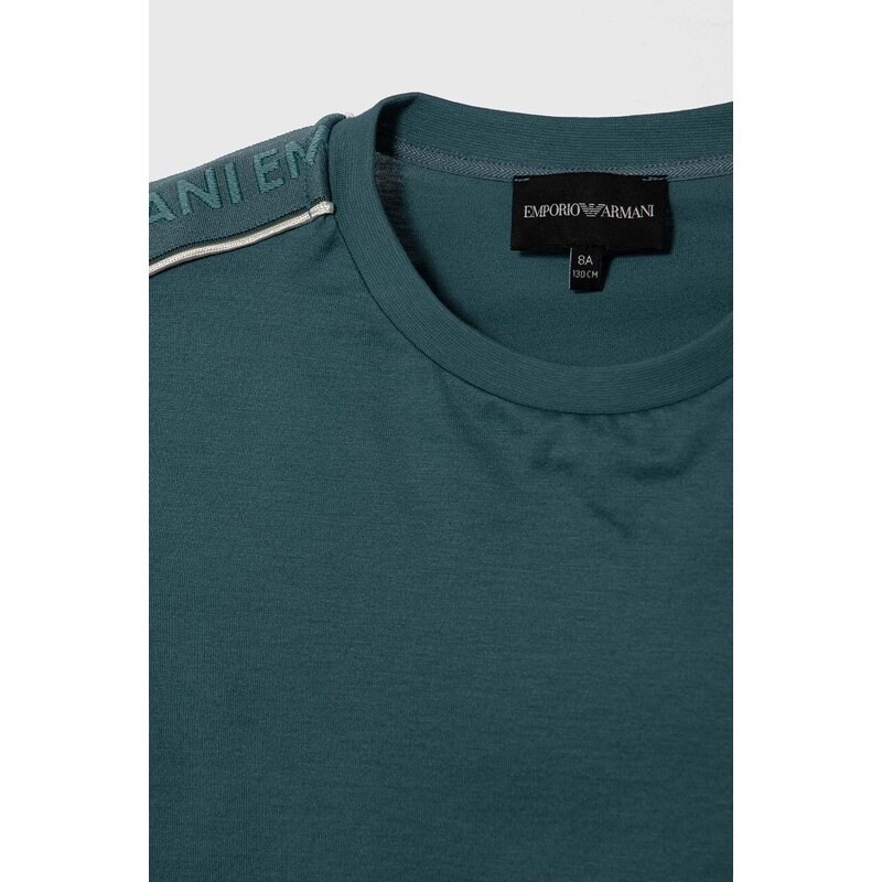 Bavlněné tričko Emporio Armani tyrkysová barva, s aplikací