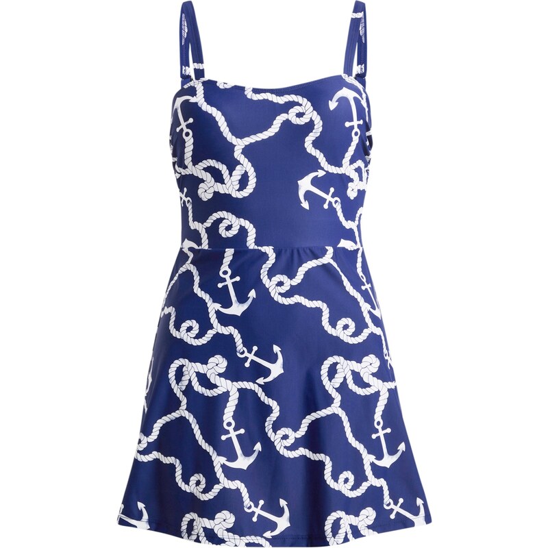 bonprix Stahovací koupací šaty, střední stahovací efekt, recyklovaný polyamid Modrá