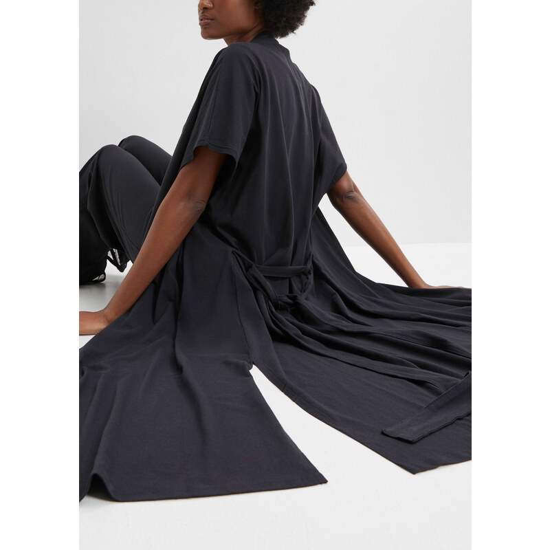 bonprix Ranní župan v kimonovém designu z organické bavlny Černá