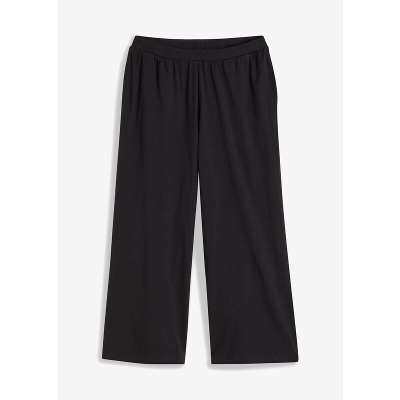 bonprix Pyžamové kalhoty Culotte s průhmatovými kapsami, z organické bavlny Černá