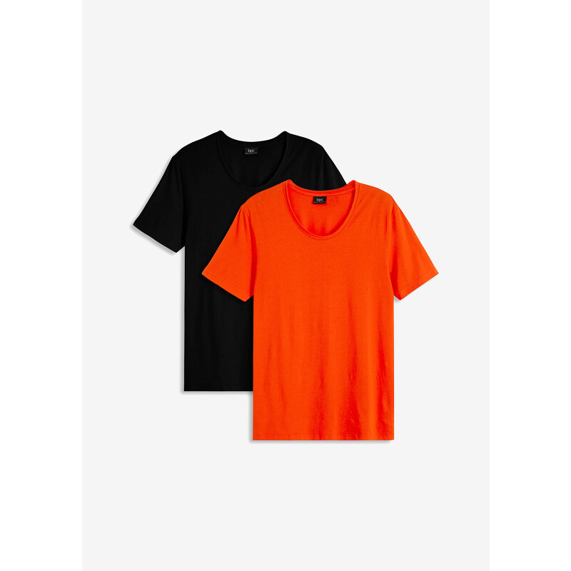 bonprix Dlouhé tričko s hlubokým výstřihem (2 ks v balení), z organické bavlny Oranžová