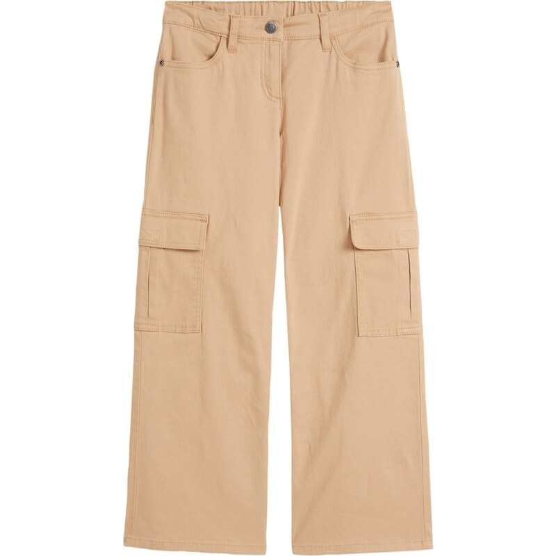 bonprix Cargo kalhoty se širokými nohavicemi, pro dívky Béžová