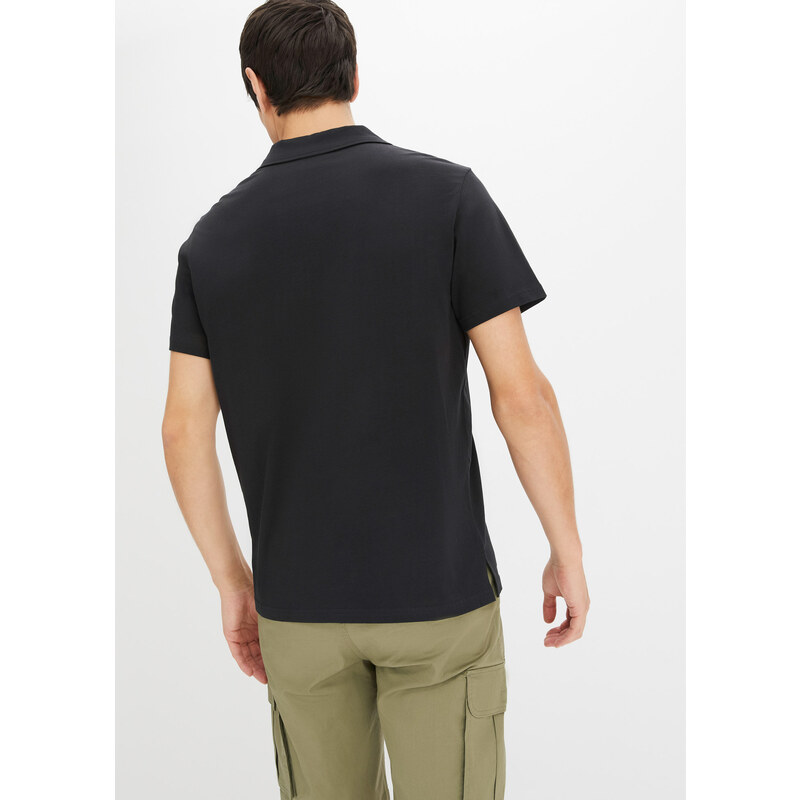 bonprix Pólo tričko z organické bavlny s Resort límcem, krátký rukáv Černá