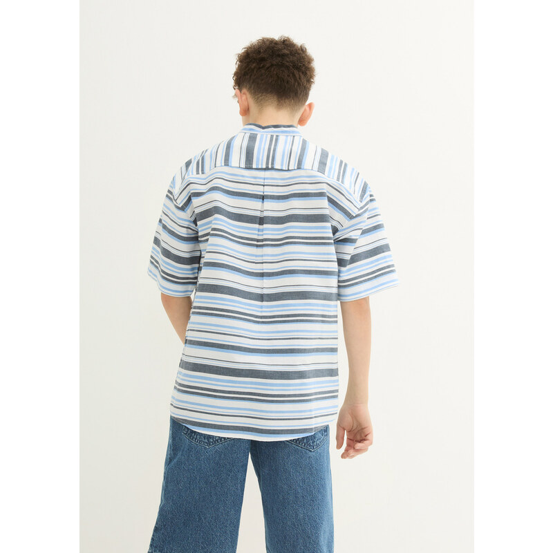 bonprix Chlapecká košile s pruhy, krátký rukáv Modrá