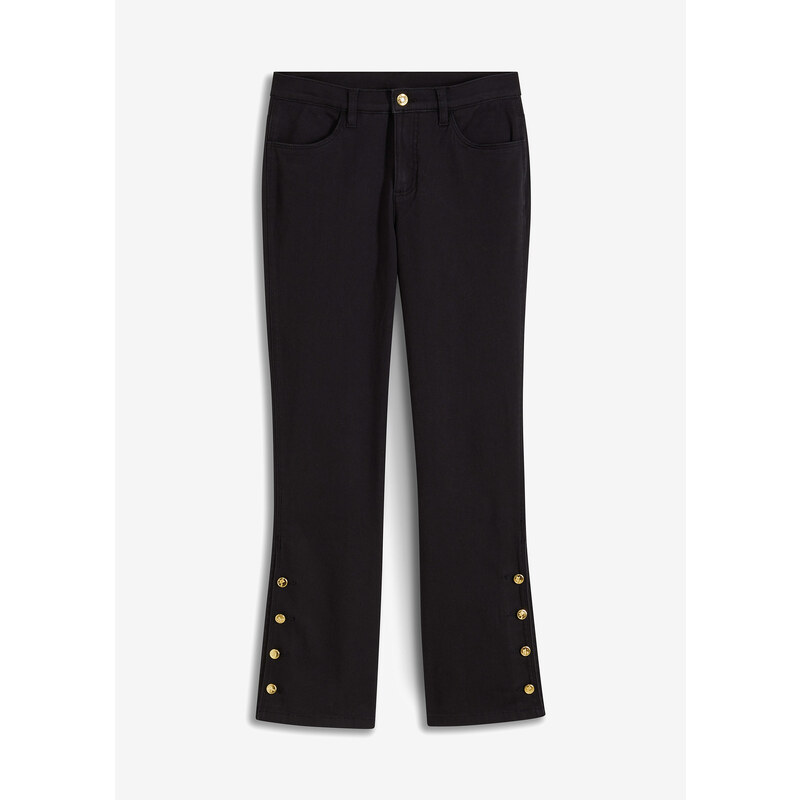 bonprix 7/8 kalhoty strečové kalhoty s ozdobnými knoflíky Černá
