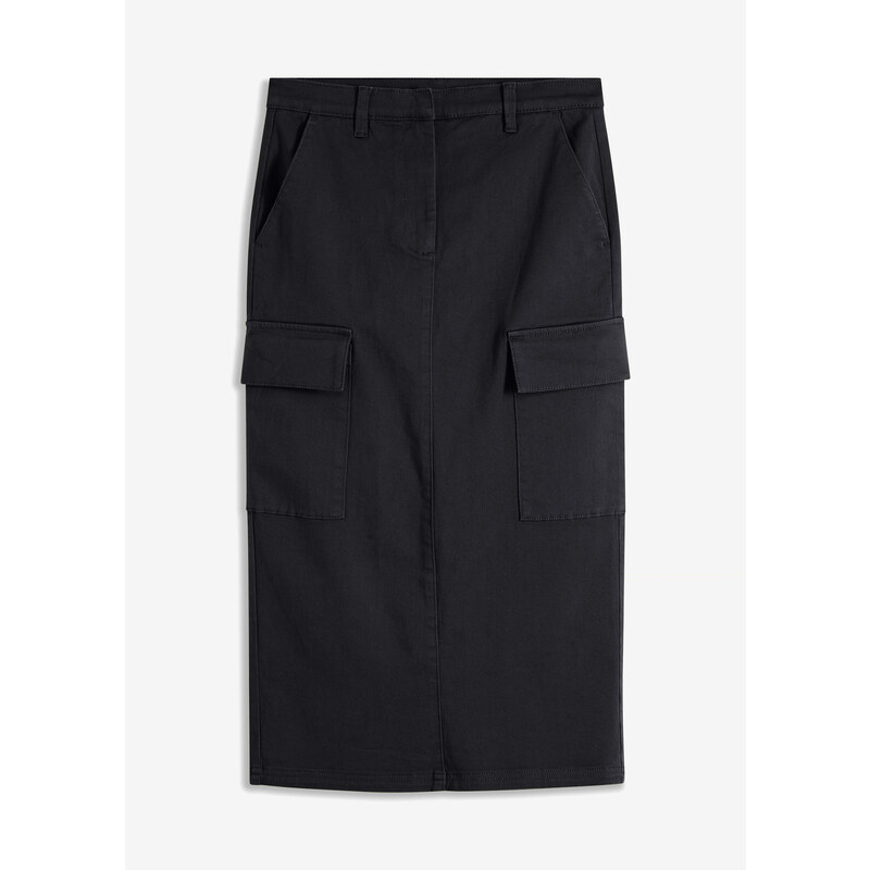 bonprix Cargo sukně s organickou bavlnou Černá