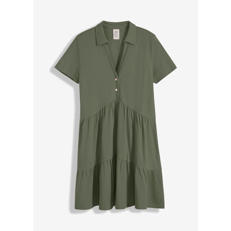 bonprix Úpletové šaty s pólo límcem, z organické bavlny Zelená