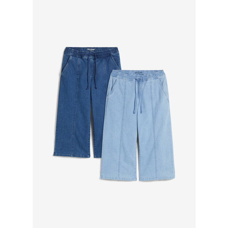 bonprix Strečové capri džíny (2 ks v balení), Straight Modrá