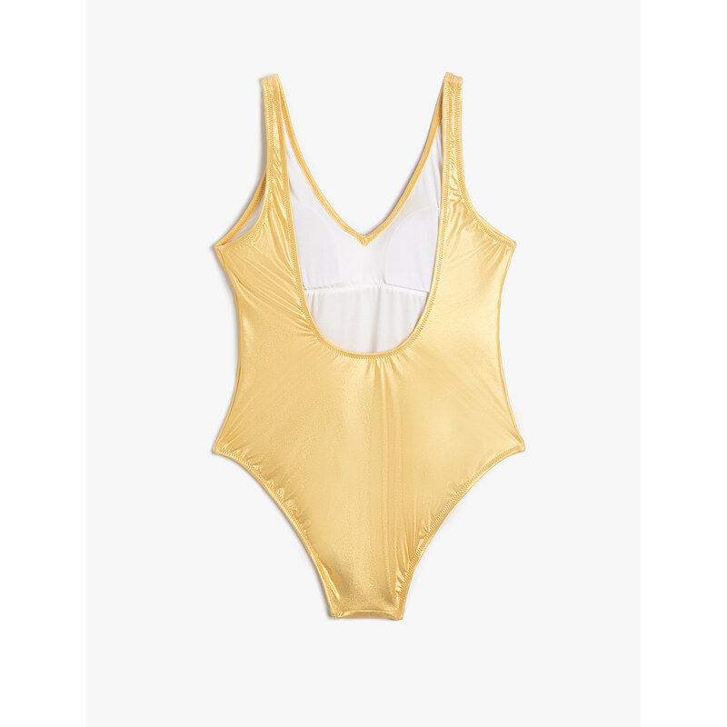 Koton Metallic Swimwear V-Neck Thick Straps