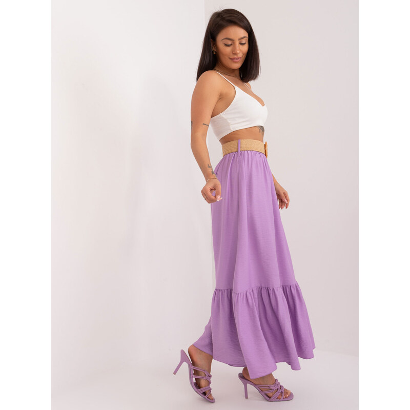 Fashionhunters Světle fialová hladká maxi sukně s volány