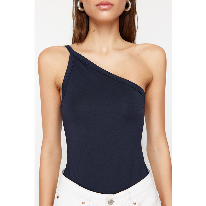 Trendyol Navy Blue Single Sleeve Micro Flexible Snap Knitted Bodysuit