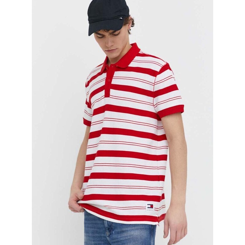 Bavlněné polo tričko Tommy Jeans červená barva, DM0DM18921