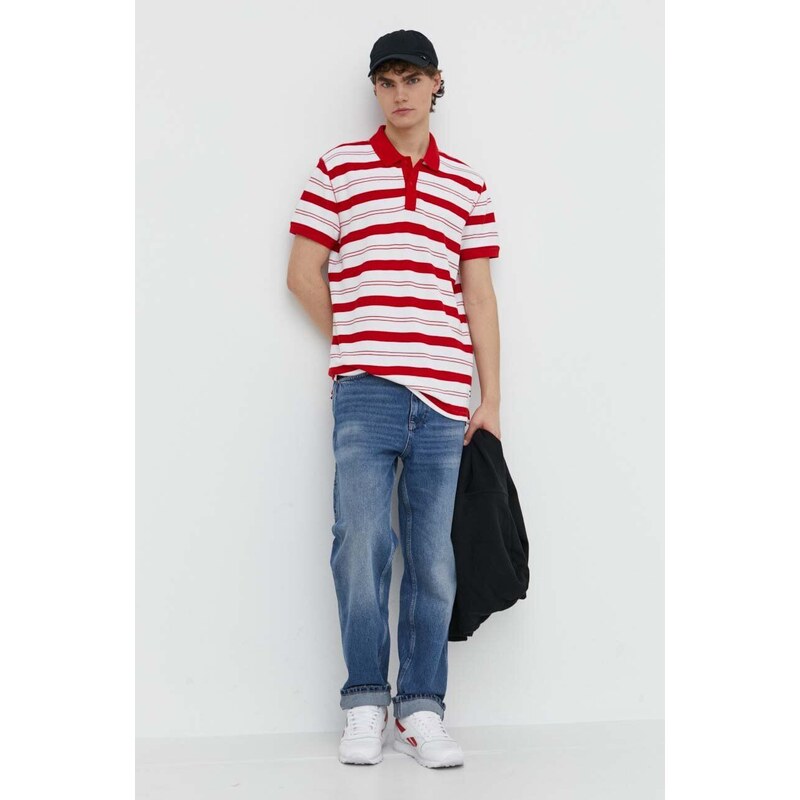 Bavlněné polo tričko Tommy Jeans červená barva, DM0DM18921