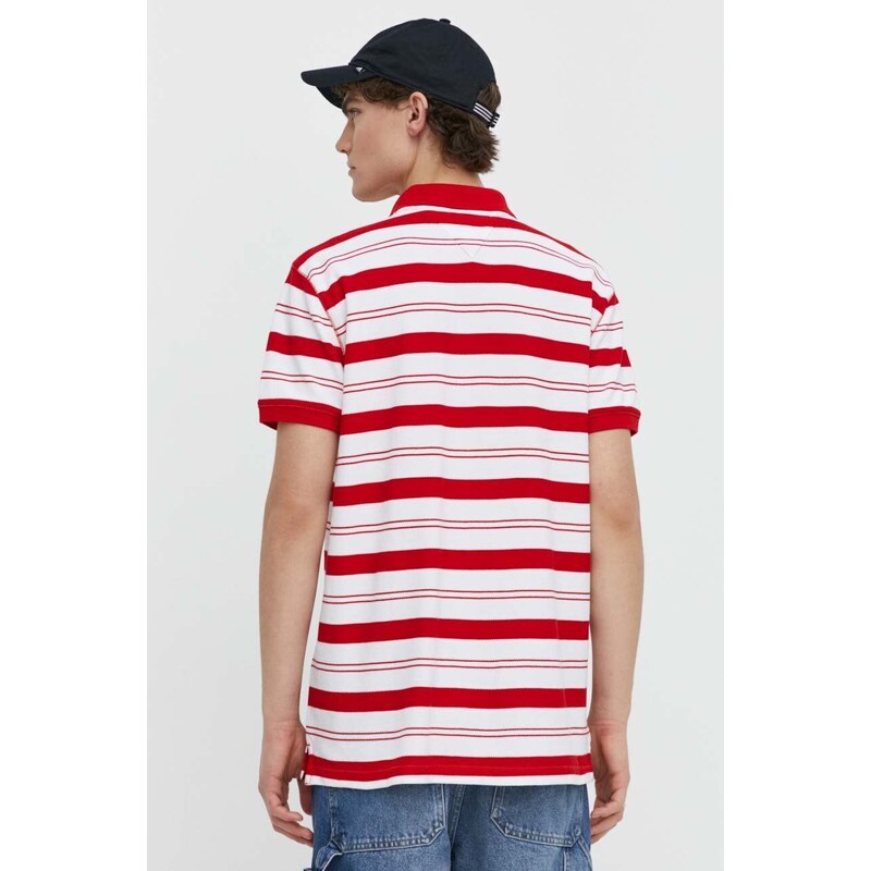 Bavlněné polo tričko Tommy Jeans červená barva, DM0DM18921