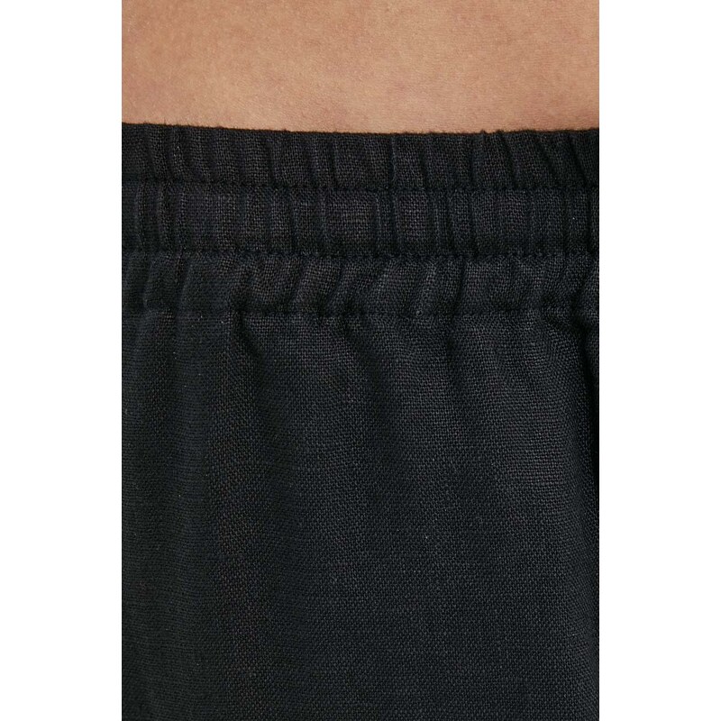 Plátěné kalhoty Samsoe Samsoe HOYS černá barva, jednoduché, medium waist, F23900002