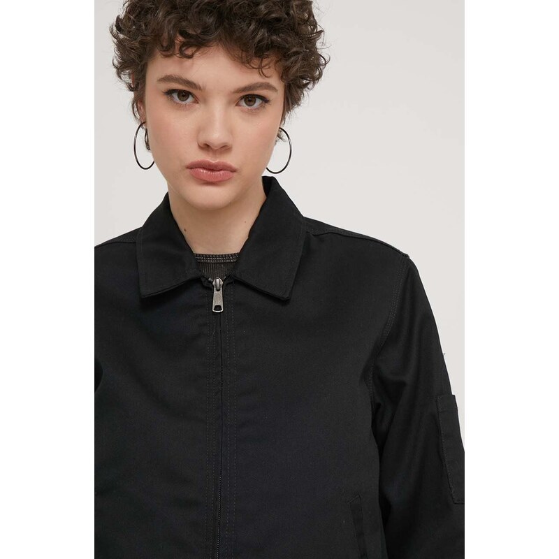 Džínová bunda Dickies LINED EISENHOWER CROP W REC dámská, černá barva, přechodná, oversize, DK0A4Z23