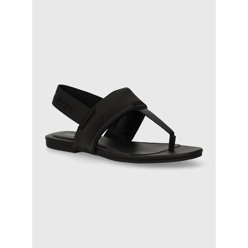 Sandály Calvin Klein Jeans FLAT SANDAL TOEPOST DC dámské, černá barva, YW0YW01344