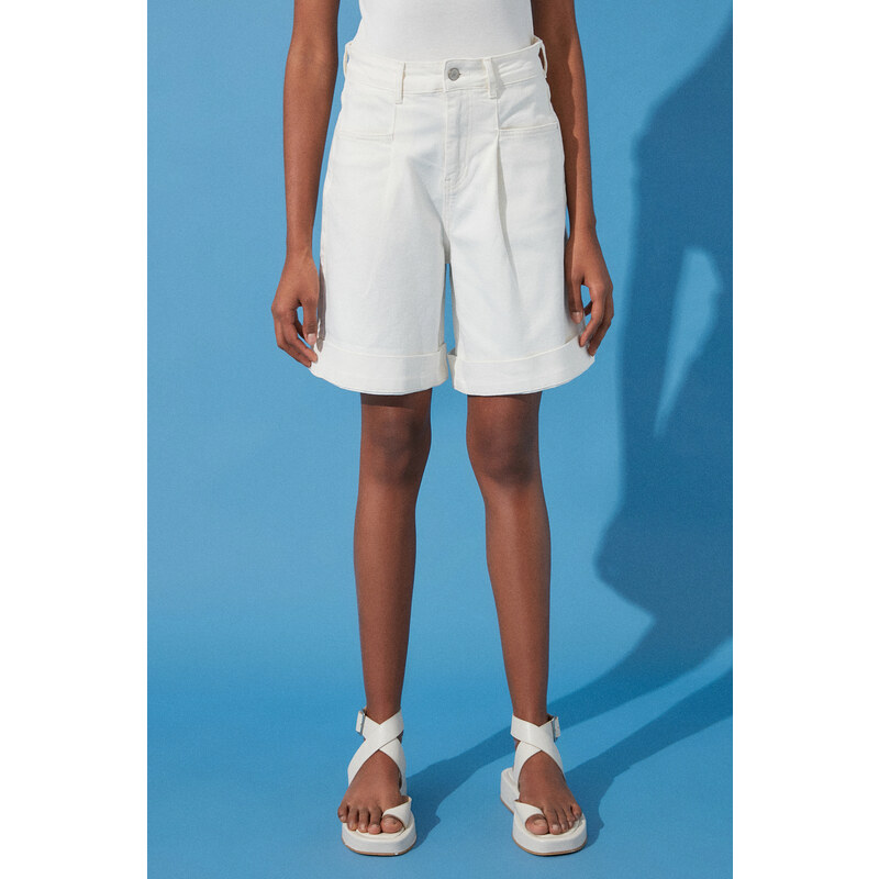 Trendyol Beige Stitch Detail High Waist Denim Shorts & Bermuda