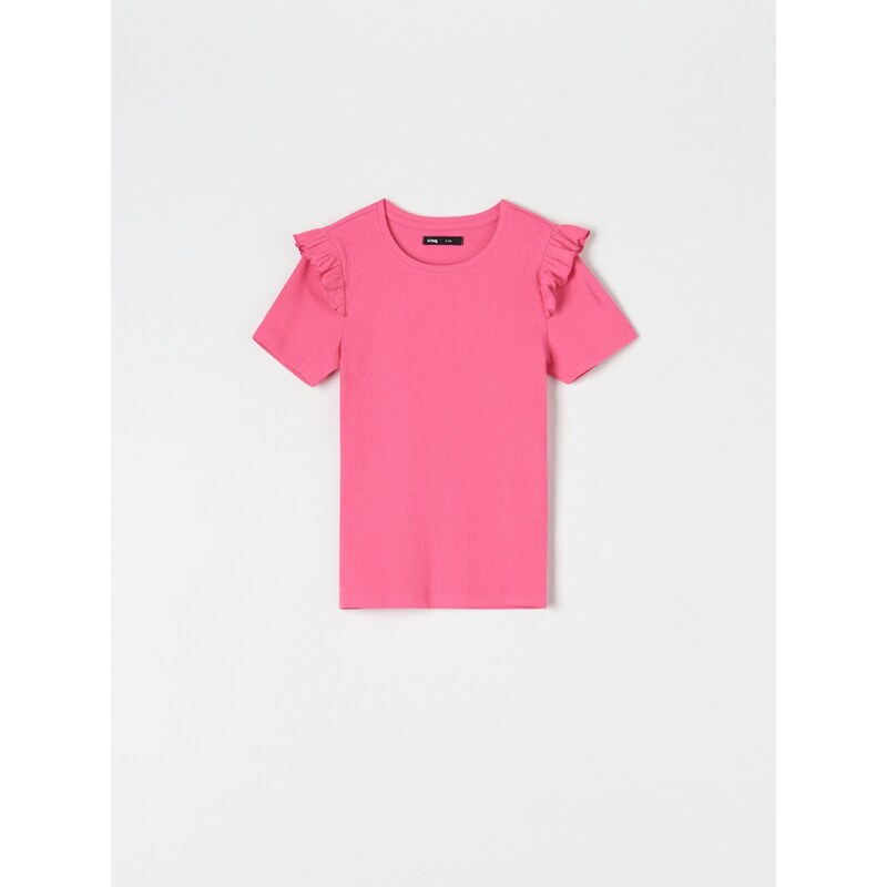 Sinsay - Tričko s ozdobnými volány - sytě růžová