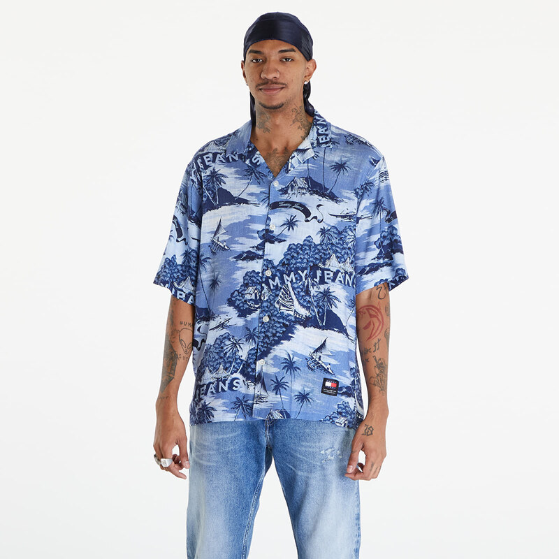 Tommy Hilfiger Pánská košile Tommy Jeans Hawaiian Print Camp Collar Short Sleeve Shirt Hawaiian Aop