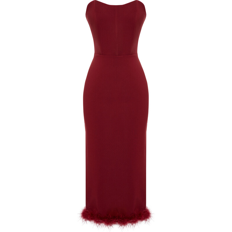 Trendyol Burgundy Body-fitting Woven Corset Detail Otricated Elegant Evening Dress