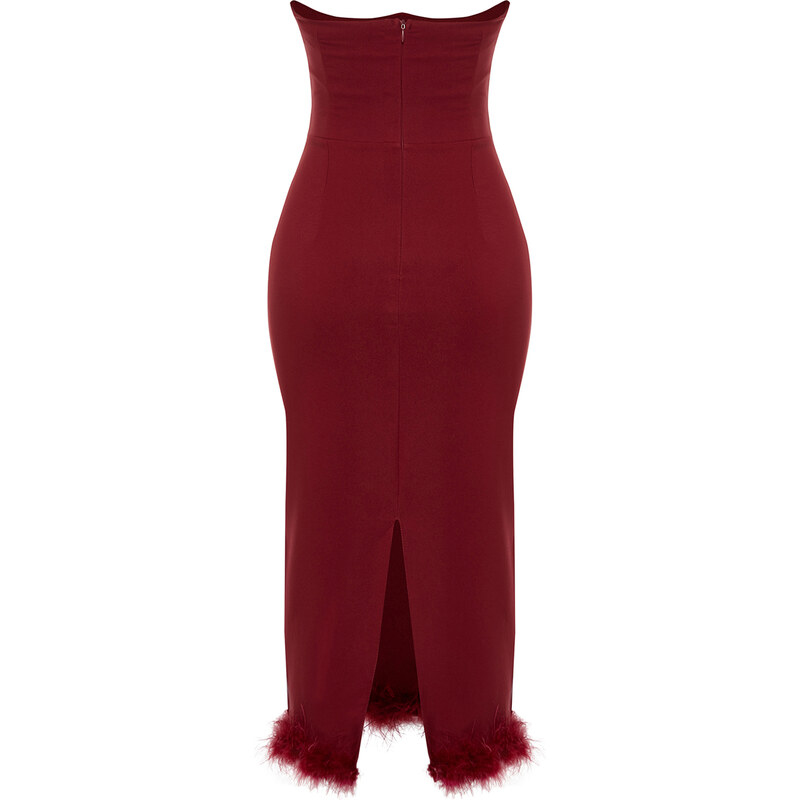 Trendyol Burgundy Body-fitting Woven Corset Detail Otricated Elegant Evening Dress