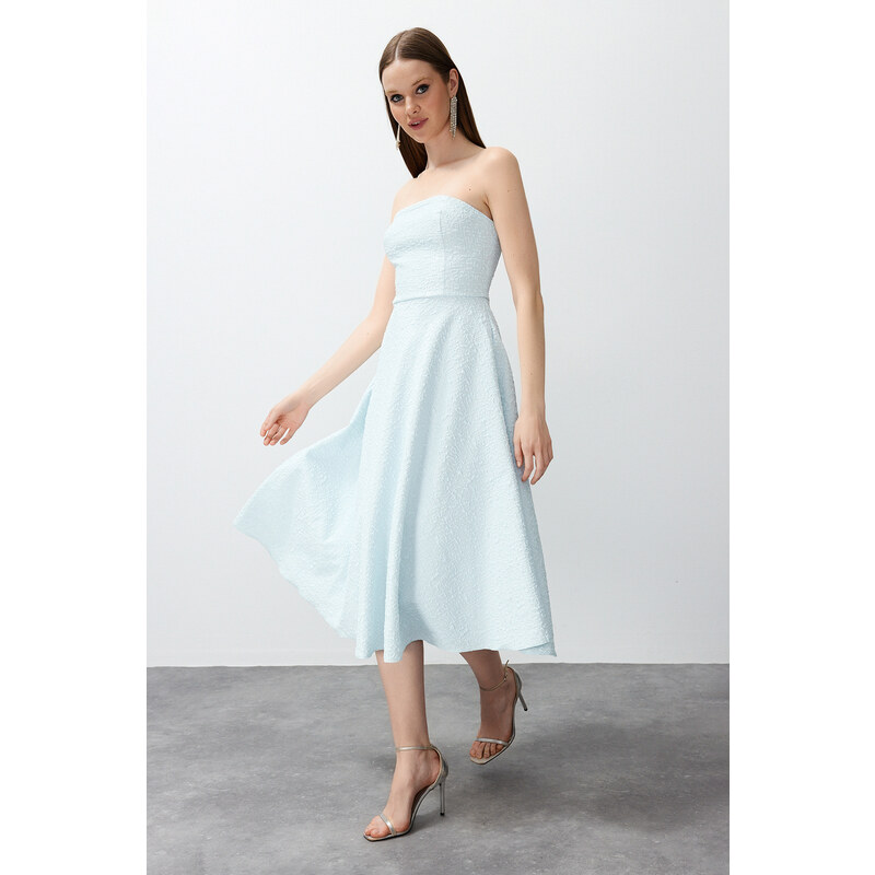 Trendyol Blue Waist Drop/Skater Elegant Evening Dress