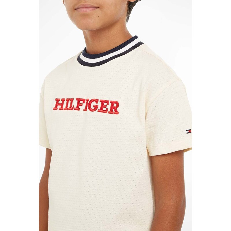 Dětské tričko Tommy Hilfiger béžová barva, s potiskem