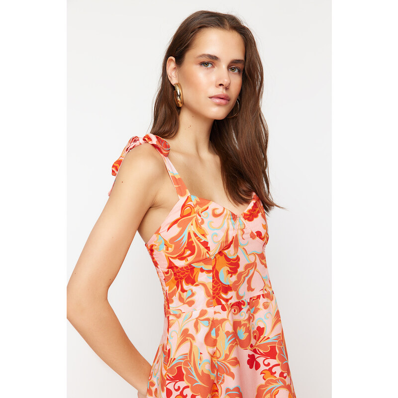 Trendyol Pink Floral A-Line Viscose Midi Woven Dress