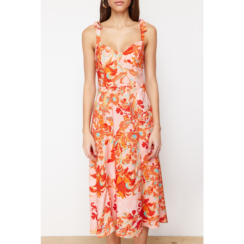 Trendyol Pink Floral A-Line Viscose Midi Woven Dress