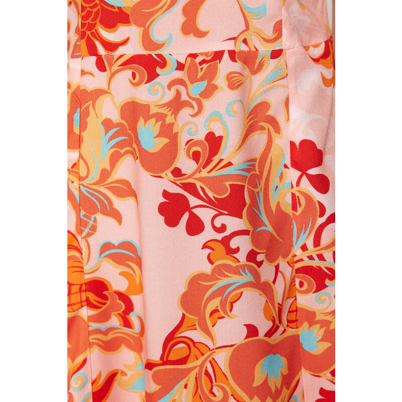 Trendyol Pink Floral A-Line Viscose Midi Woven Dress