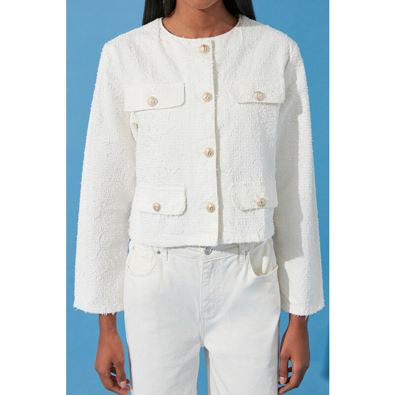 Trendyol White Button Detailed Denim Jacket