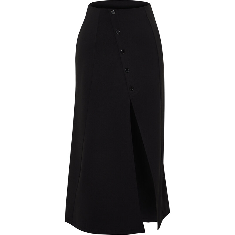 Trendyol Black Asymmetric Buttoned Slit Knitted Skirt