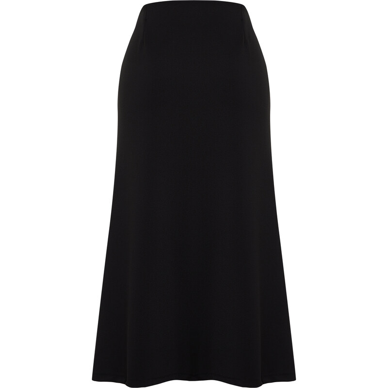 Trendyol Black Asymmetric Buttoned Slit Knitted Skirt