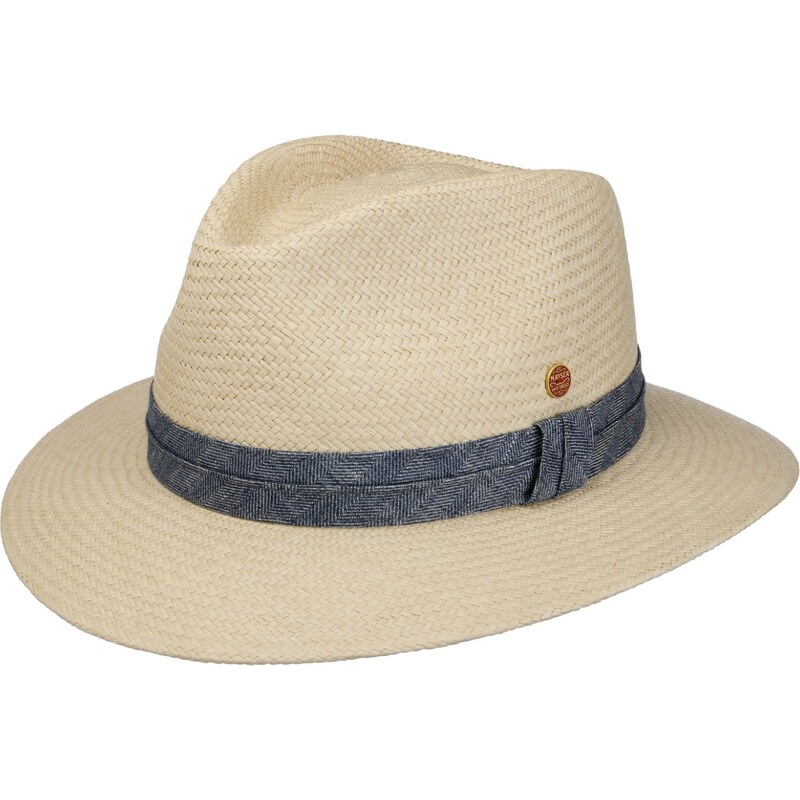 Exkluzivní panamský klobouk - Fedora s modrou stuhou - ručně pletený, UV faktor 80 - Mayser Gero